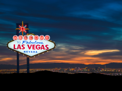Welcome to Las Vegas sign sunset in background